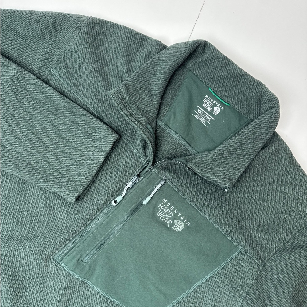 Mountain Hardwear Mens XXL Dark Green Quarter Zip Fleece Pullover Chest Pocket